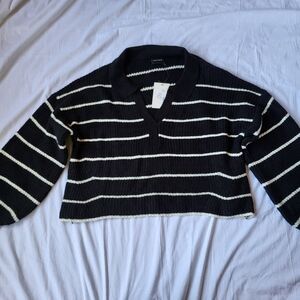 Miou Muse Noelle Stripped Over Sized Crop Sweater Size Large